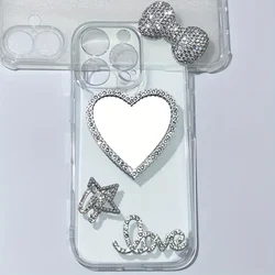 4Pcs/Set Luxury Full Diamond Bow Hollow Pearl Star Heart Mirror With Rhinestone Love Junk Phone Case Ipadcase Decoration Charms