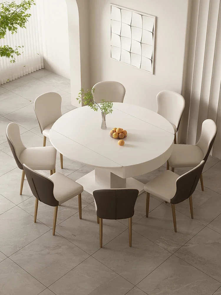 Electric Lifting Stone Plate Dining Table Double-Use Modern Telescopic Folding round Dining Table