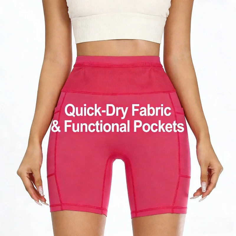 2026 New Women's 6-Pocket Running Shorts 4-Inch Lightweight Running Cycling Compression Shorts