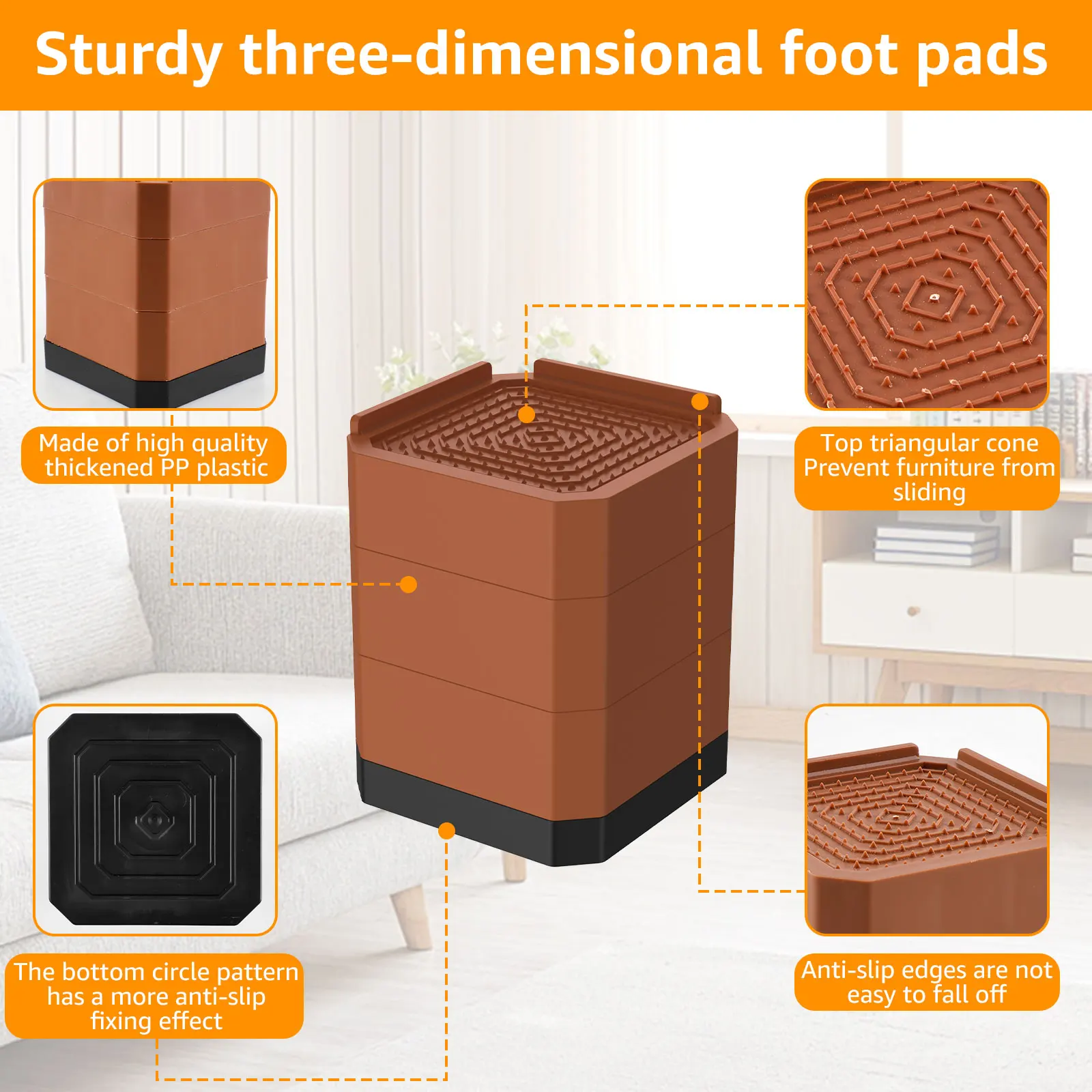 Elevadores de cama de 4 pulgadas, extensores de patas de mesa de alta resistencia de 3 capas, elevadores de muebles ajustables desmontables, almohadilla de pie de elevación cuadrada