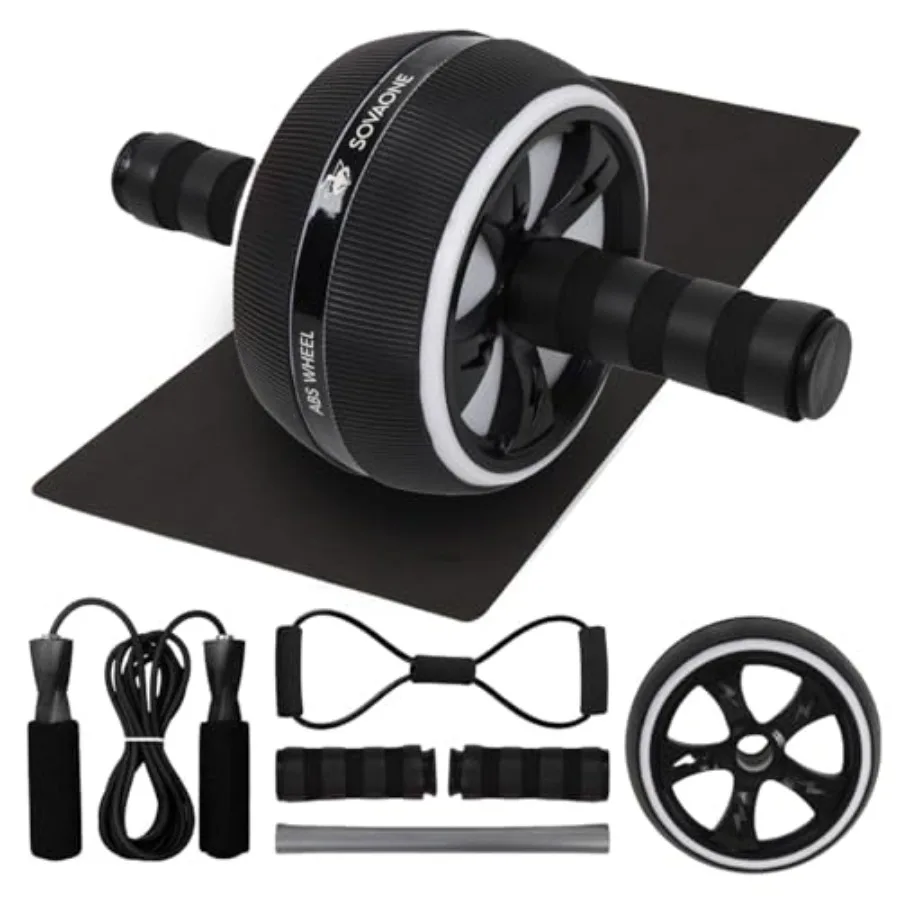 

Ab Roller Wheel 4-in-1 Kit with Knee Mat Jump Rope Resistance Band for Core Abs Workout Home Gym Equipment Red Blue