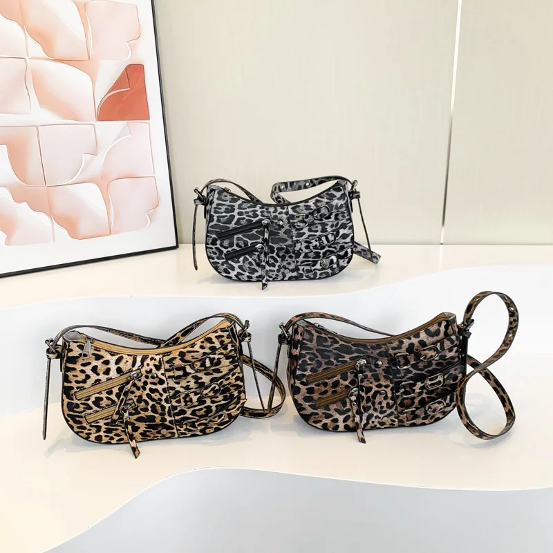 Small Leopard Pu Leather Shoulder Bags For Women 2024 Y2k New Korean Fashion Travel Handbags And Purses Females Crossbody Bag