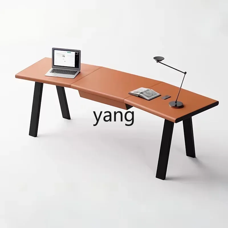 

LTT Italian Minimalist Solid Wood Desk Walnut Color Curved Office Desk Computer Desk for Home Use