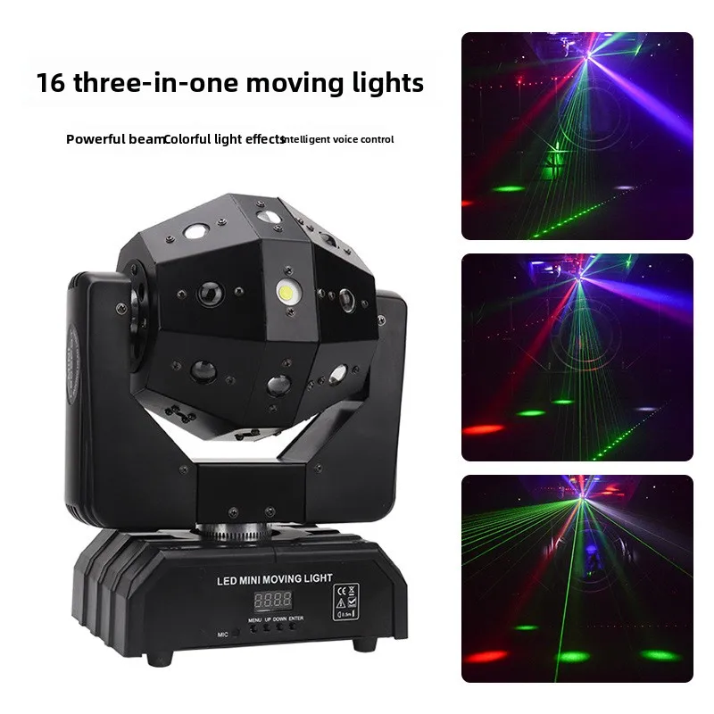 

16x3in1 RGB Moving Head Light, 7-Color Laser Beam Stage Lamp for DJ Disco Bar KTV Party
