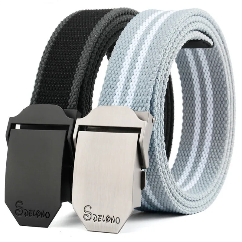 2026 New Design Black Belt Men Canvas Smooth Buckle Automatic Simple Korean Personality Young Students  Training Wholesale