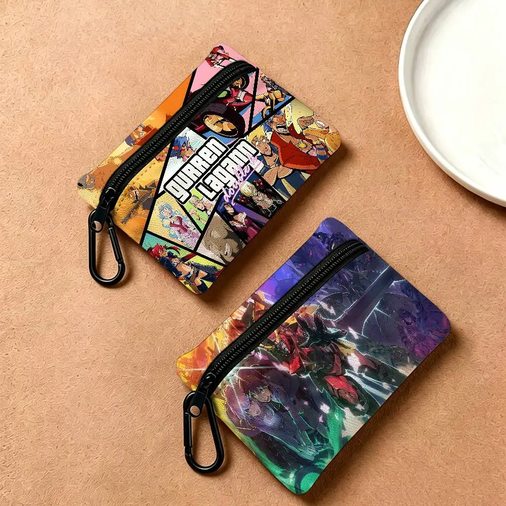 Anime Gurren Lagann Lightweight Oxford Fabric Coin Purse Carabiner Hook Design Mini Card Key Organizer Bag