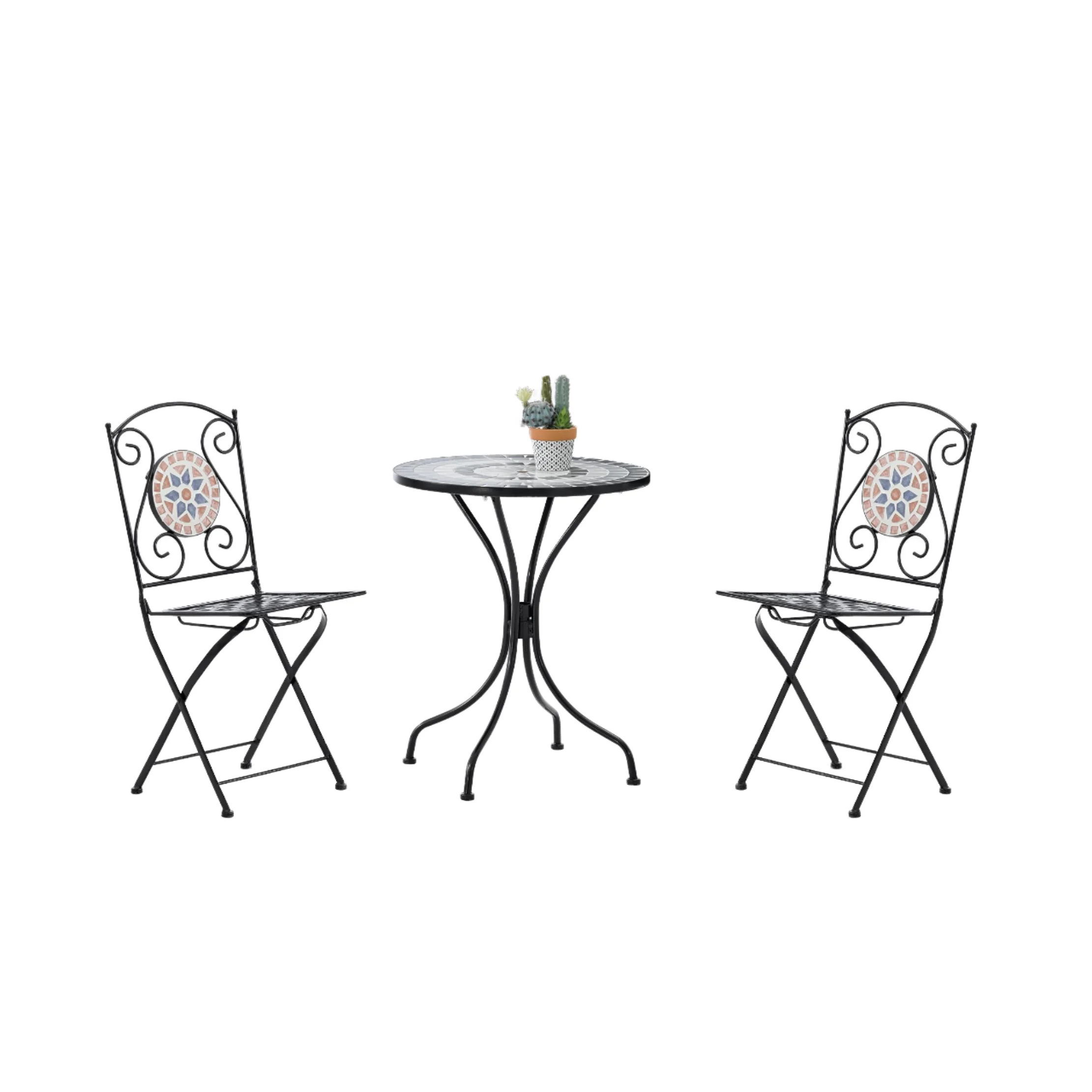 

Современный 3-предметный набор садовой мебели из литого алюминия: стол и стулья для бистро, винтажный стиль, для использования на открытом воздухе.