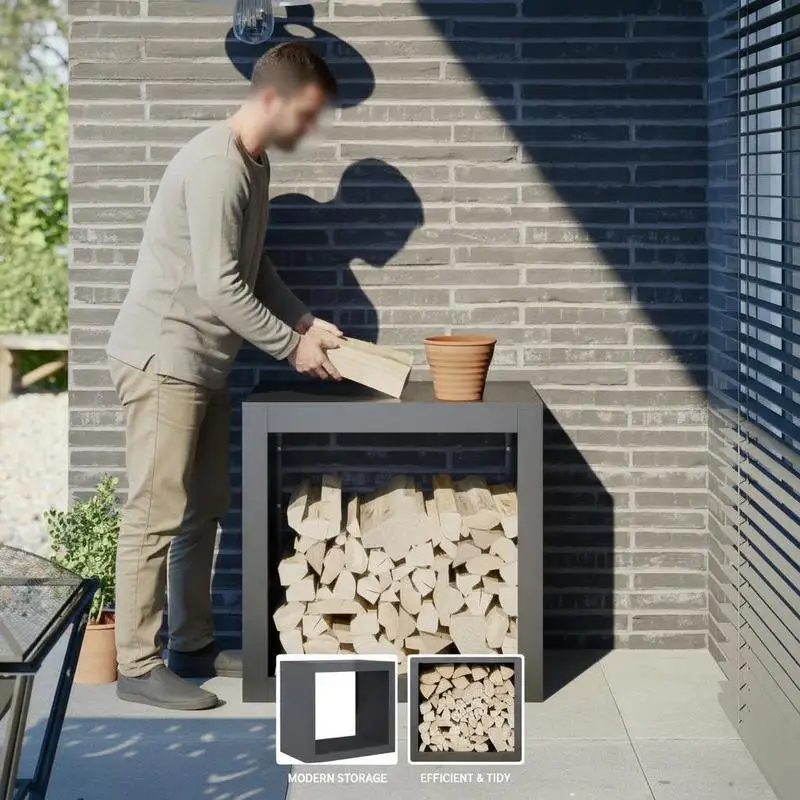 Porte-bûches en acier solide et robuste, 60 x 40 x 60 cm, structure classique facile à assembler, bonne circulation d'air pour sécher le bois de chauffage, grand espace de rangement, support