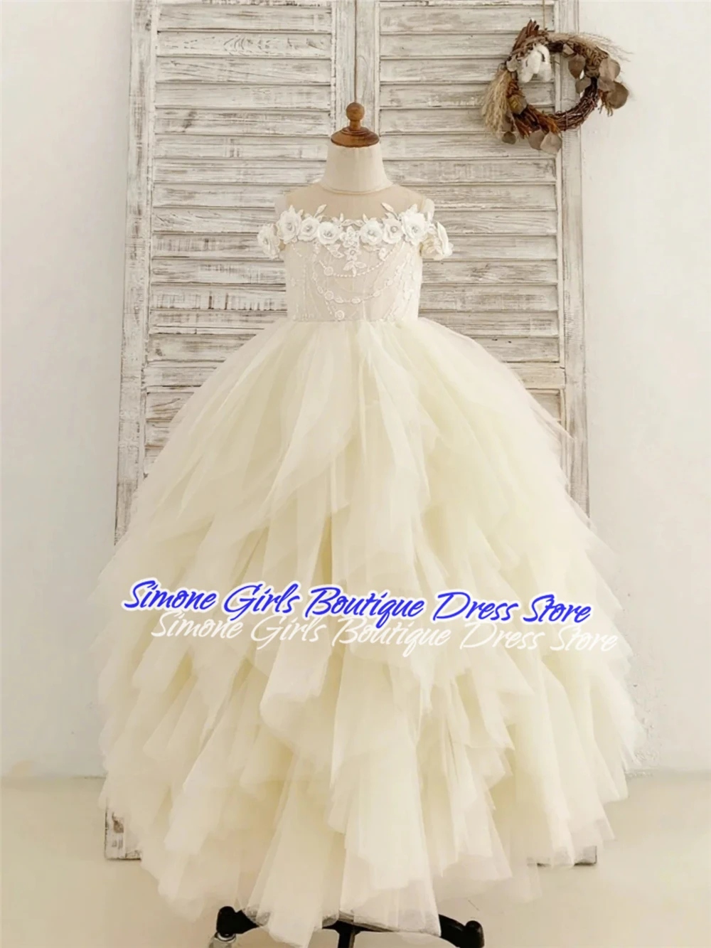 ชุดเดรสเด็กผู้หญิงแขนกุดปักลายดอกไม้สำหรับงานแต่งงาน งานเลี้ยงรับรองทางการ งานเฉลิมฉลองวันหยุด งานปาร์ตี้