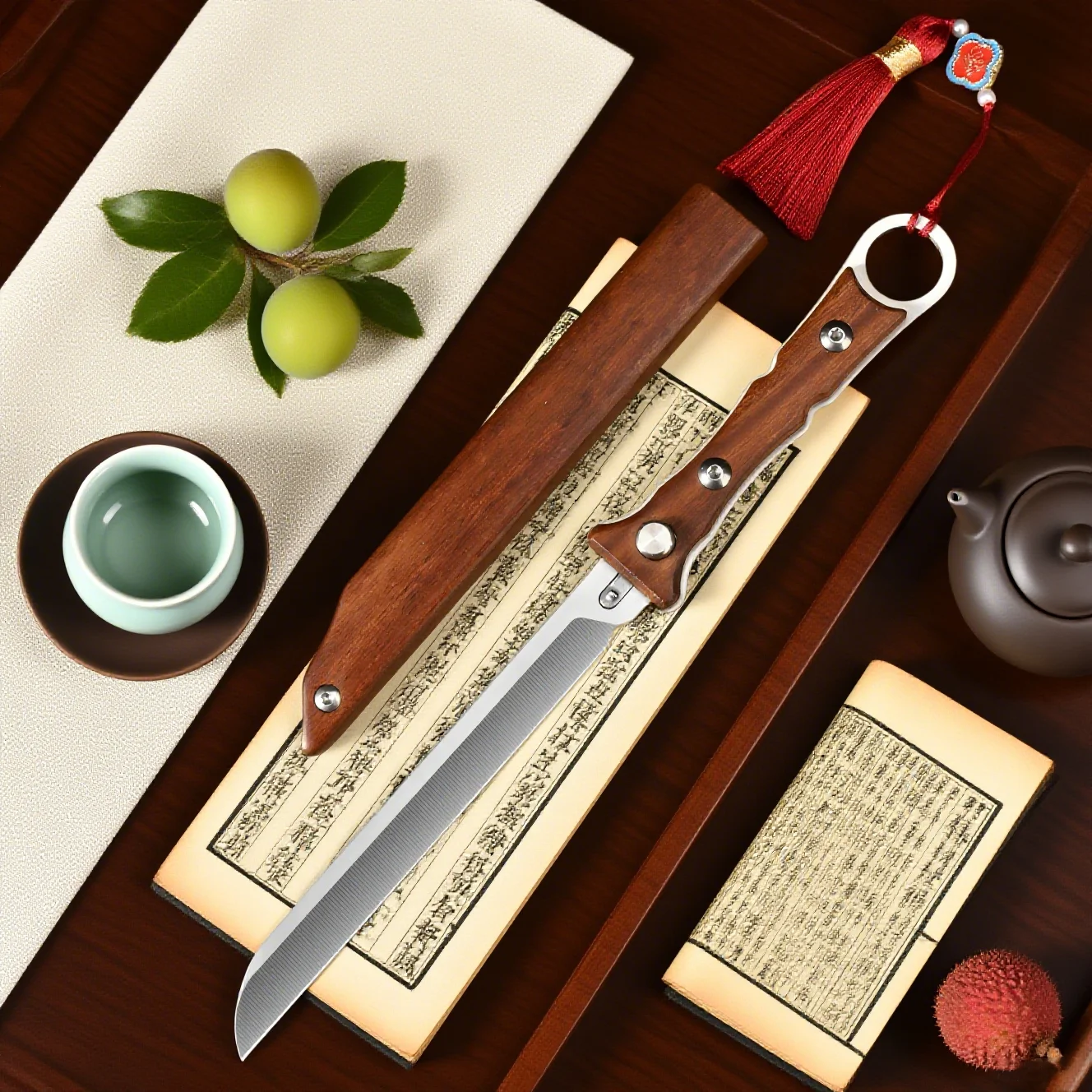 

M390 Stainless Steel Straight Knife-Premium Wood Sheath Cover. Perfect for Kitchen and BBQ.Ultra-Portable,Multi-Functional Blade