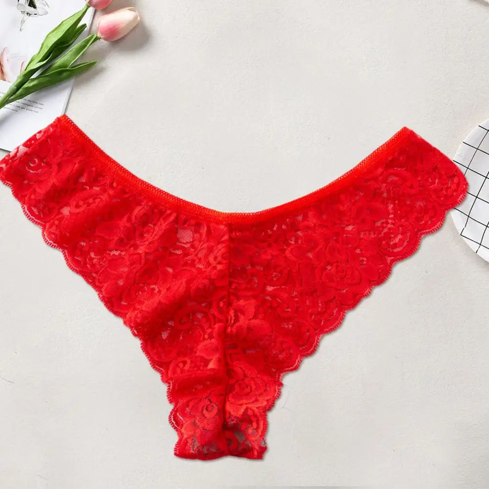 Women Low Waist Lace Thong Floral Lace Low Rise Briefs Seamless Lace Women\'s Panties Breathable Low Waist Underwear with Hollow