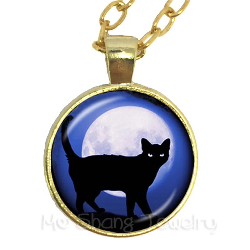 Black Cat Peeping Picture Round Glass Dome Necklace Animal Pattern Series Pendant Cat Lover Gift Handmade Fashion Sweater chain