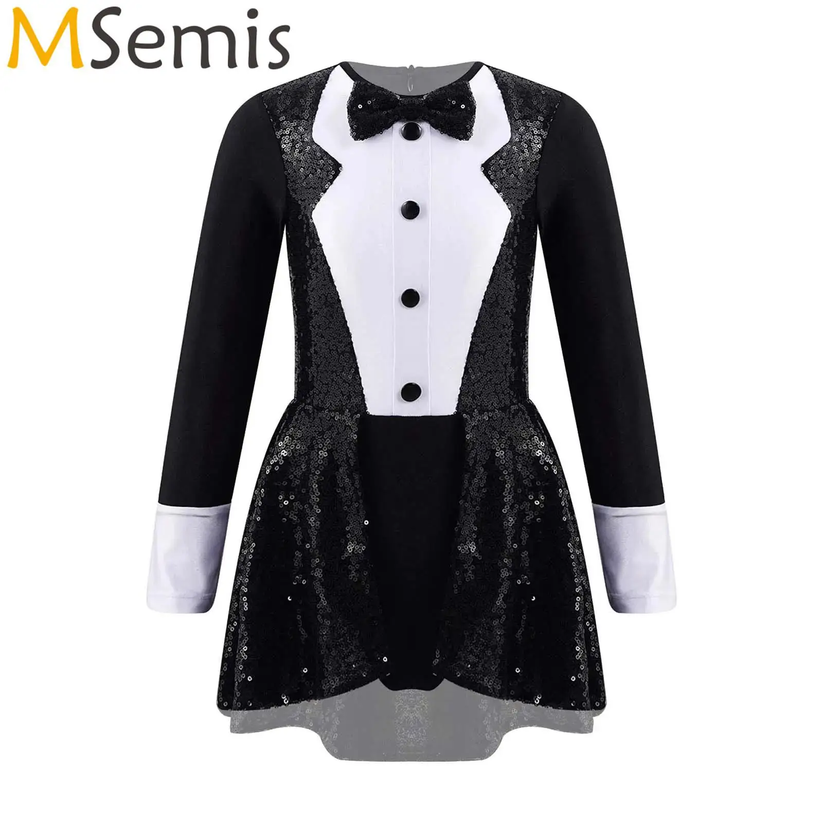 

Kids Girls Magician Circus Ringmaster Cosplay Costume Sequins Sequins Bowtie Tutu Skirt Ballet Jazz Dance Performance Costume