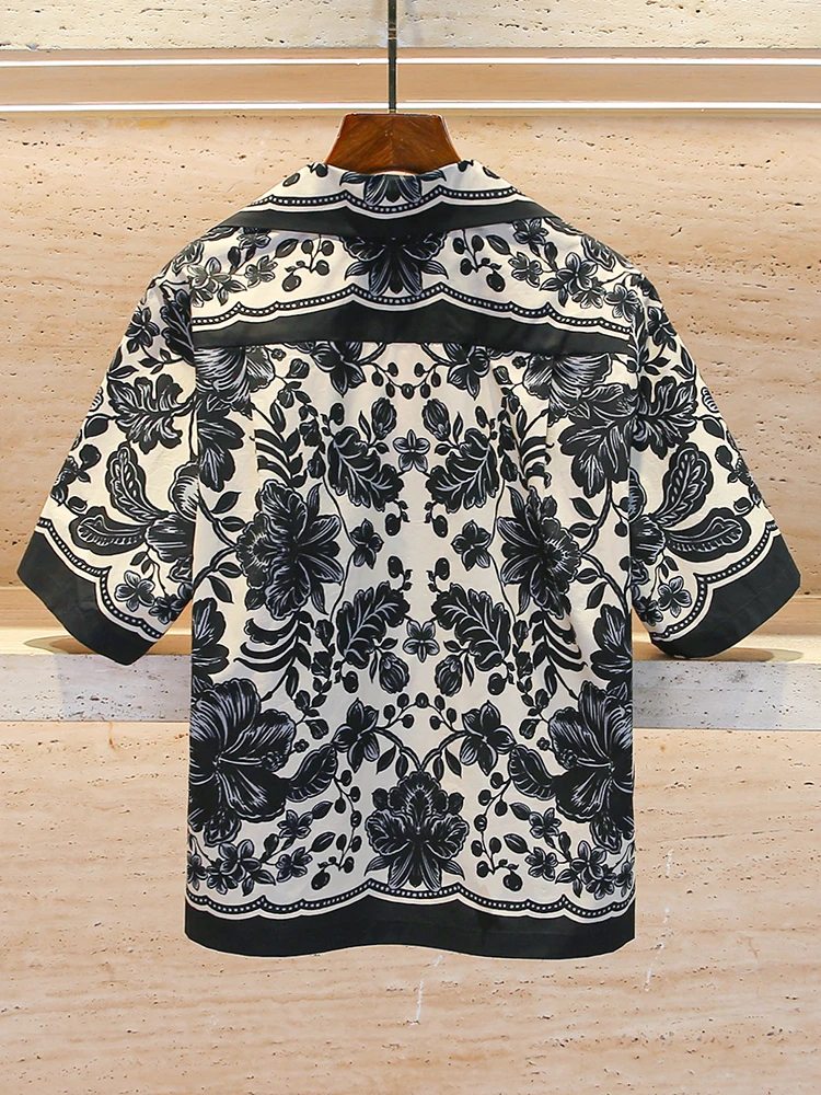 

S Home Nan You Высококачественный женский модный весенний винтажный этнический комплект с принтом и ортами, отворотный воротник, полиэфирное волокно