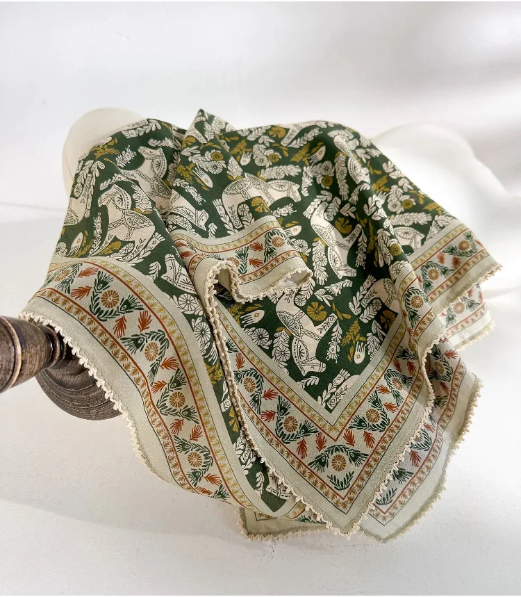 

100% Silk Square Scarf for Women Spain Style Luxury Brand Green Floral Neck Scarves Spring Boho Woman Scarf Shawl