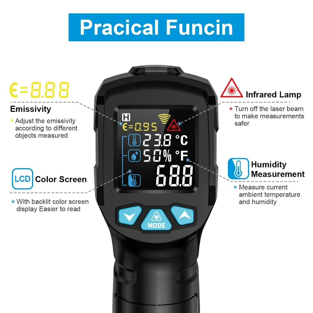 Industrial Multifunctional Handheld Infrared Thermometer, Temperature Tes ter for Baking, Oil, Kitchen & Food