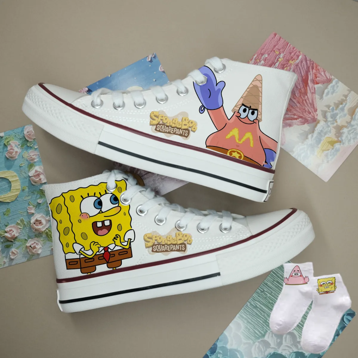 2024 Autumn New SpongeBob SquarePants Small And Popular High Top Canvas Student Couple Board plus size man women shoes