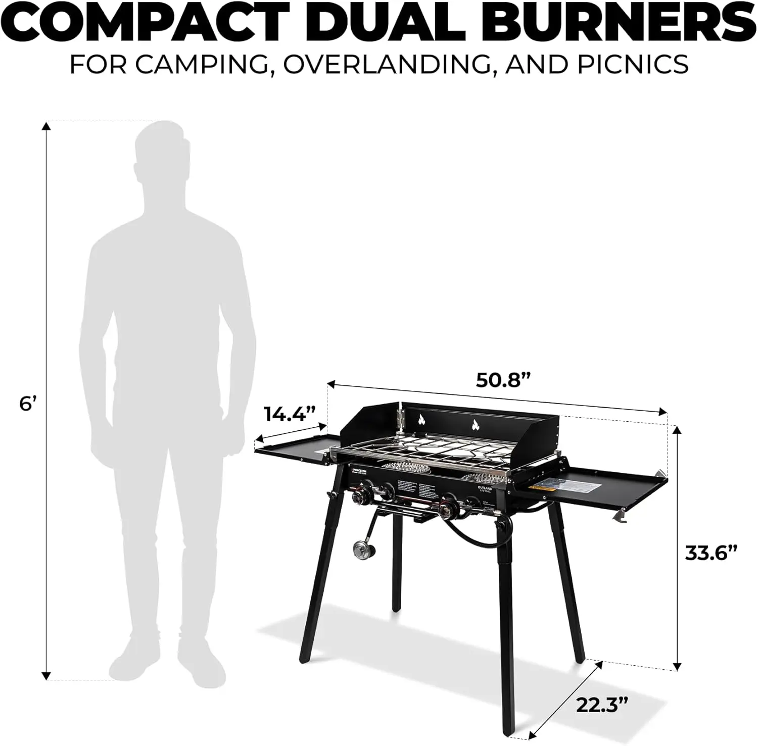 Living 2 Burner Camp Stove with Dual Ring Flame Control - Princeton Portable 2 Burner Propane Gas Stove for Outdoor Cooking with