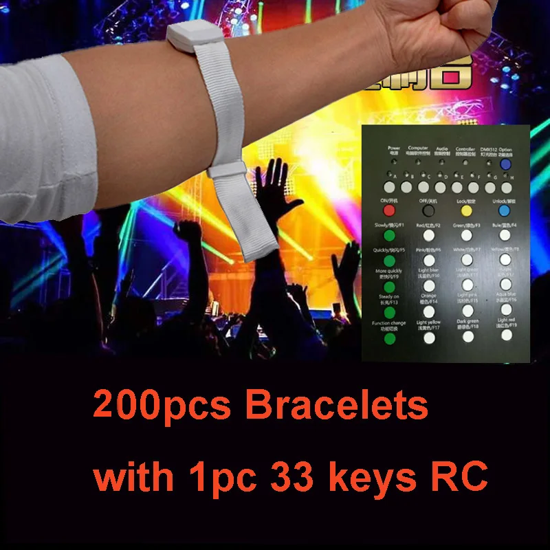 

RGB LED Bracelet Flashing Nylon Wristbands With 33 Keys Remote Control Radius 500m For Wedding Event Free Shipping 200pcs/Lot