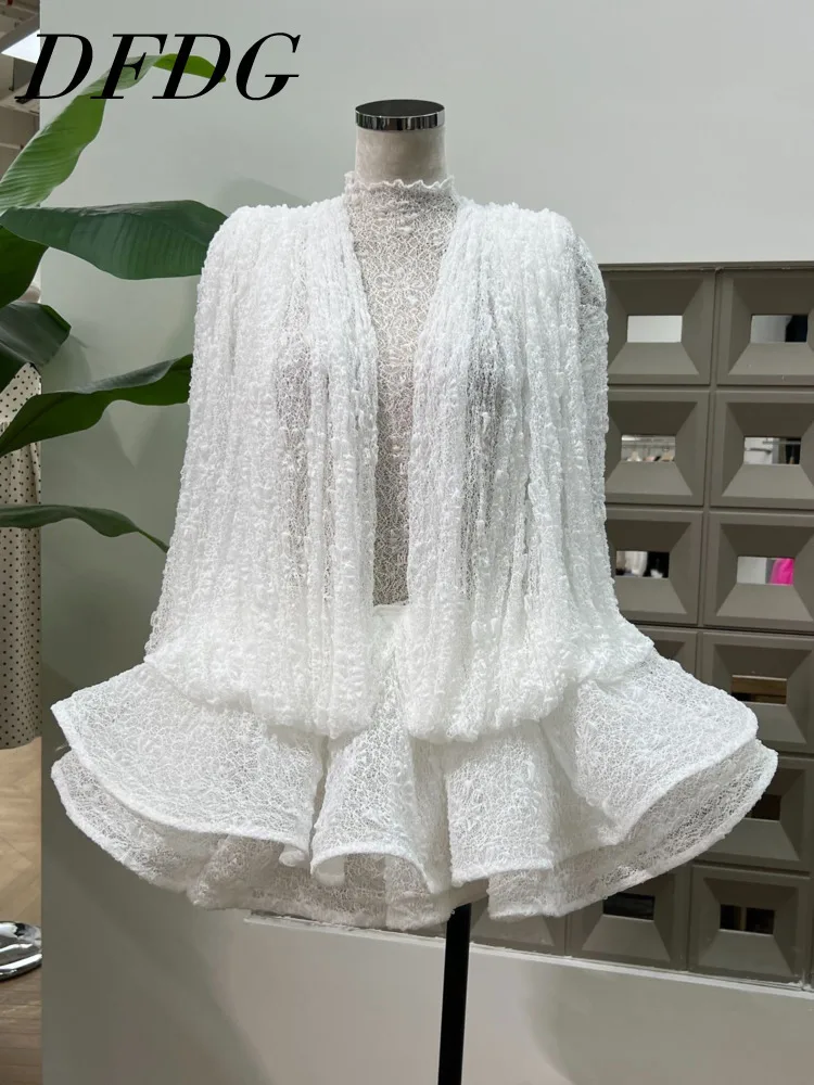 

DFDG Women’s Lace Sheer Deep V-Neck Top Tiered Ruffled Cake Dress Co-ord Set Bodycon Spring Summer 2025 Womens Dresses