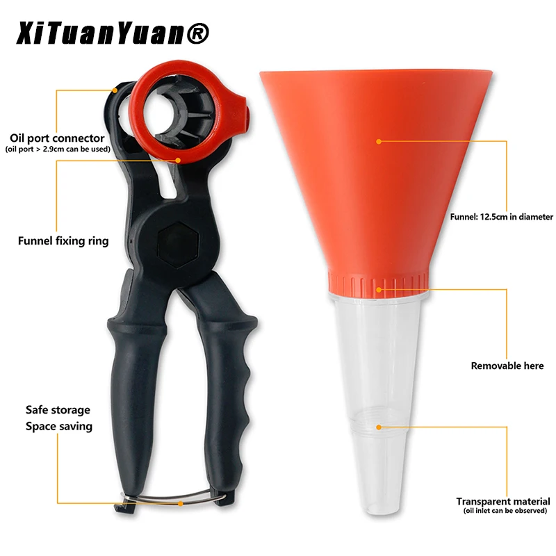 엔진 오일 충전 세트 범용 오일 깔때기, 조정 가능한 폭 고정 클램프, 자동차 수리용 다기능 오일 붓기 도구