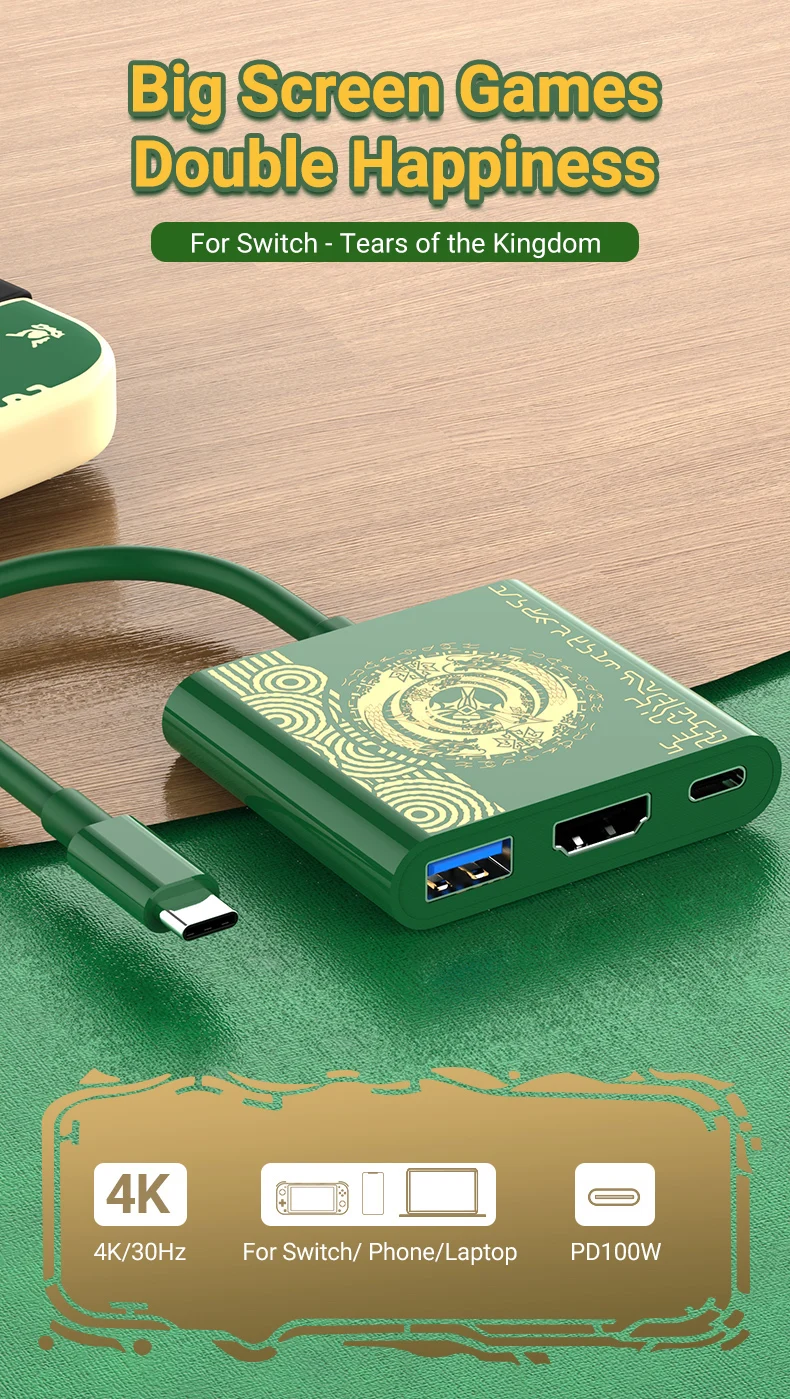 PD100W 3-IN-1-Spieledockingstation für Switch/OLED, unterstützt TV-Docking-Modus, USB-C auf 4K-HDTV-Hub für Steam Deck, Smartphone, iPad und Laptop. – Detail 1