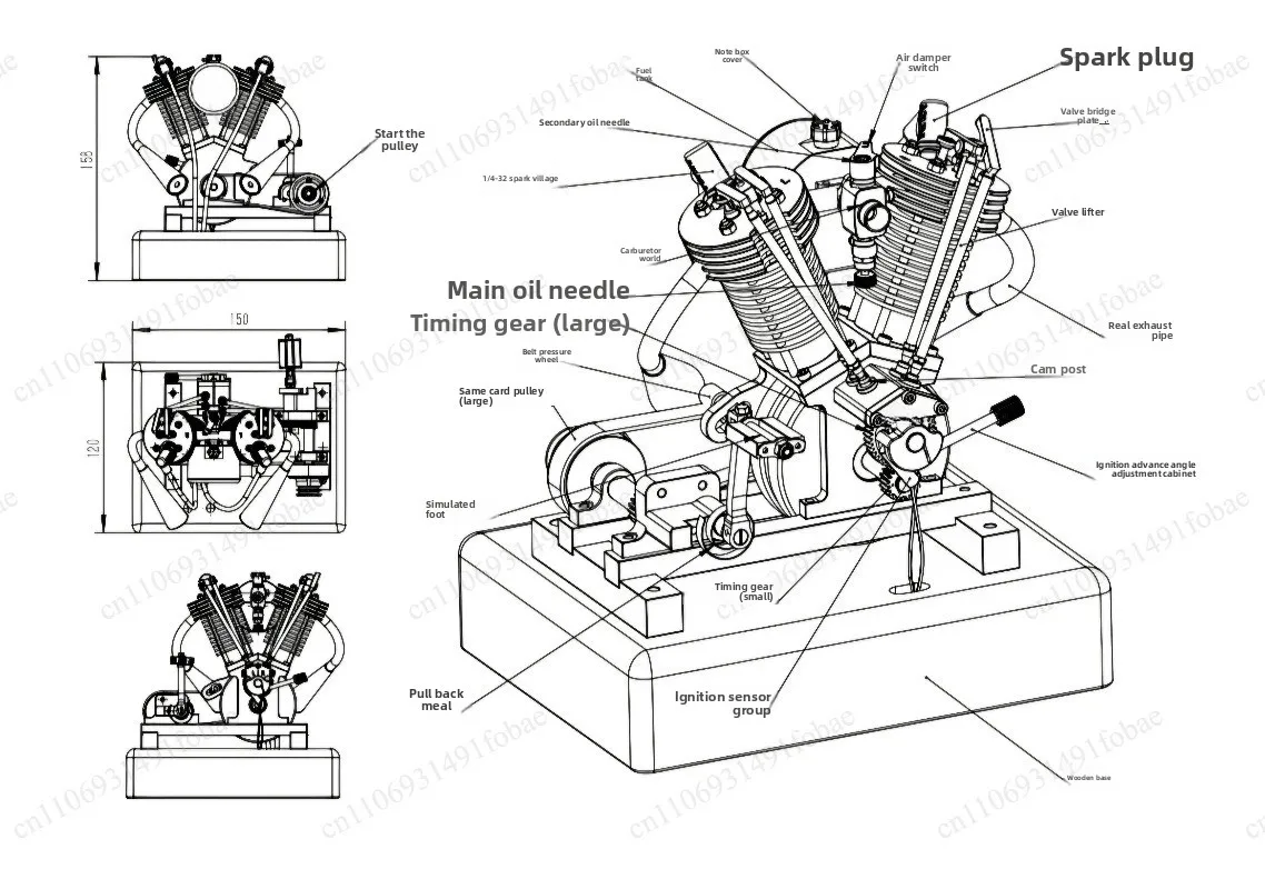 3.3CC Displacement Four-Stroke Engine, V-Type Dual Cylinder Design, Metal Craft Science Teaching Aid
