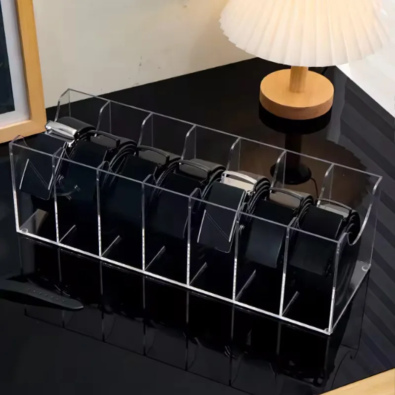 Clear Acrylic Belt Organizer with Dividers, Multi-Grid Desktop Belt Storage Box, Multifunctional Drawer Display Container for Belts, Ties, Bow Ties & Cosmetics, Closet Accessory Storage Holder for Men Women Home Use