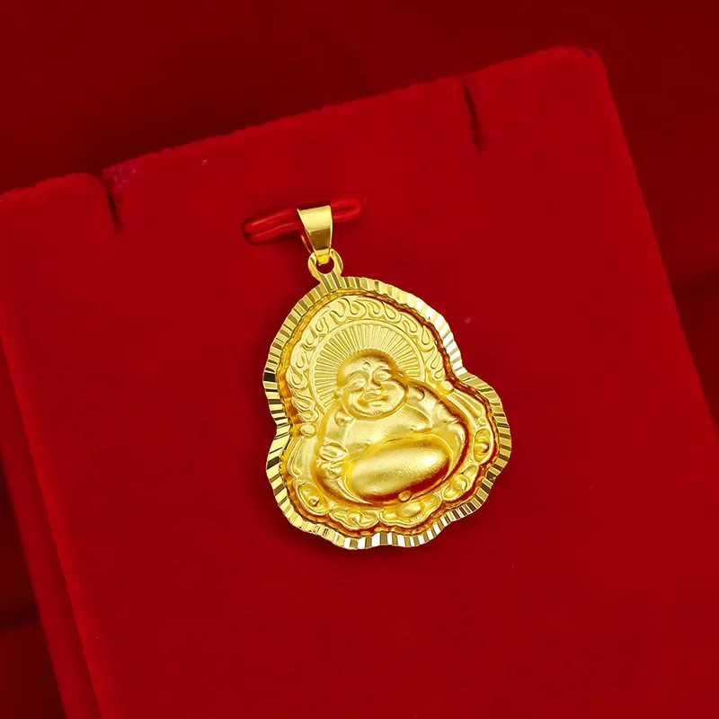 

9999 Real Gold 24K Unisex Guanyin Pendant, Gold Ping An Buddha Pendant