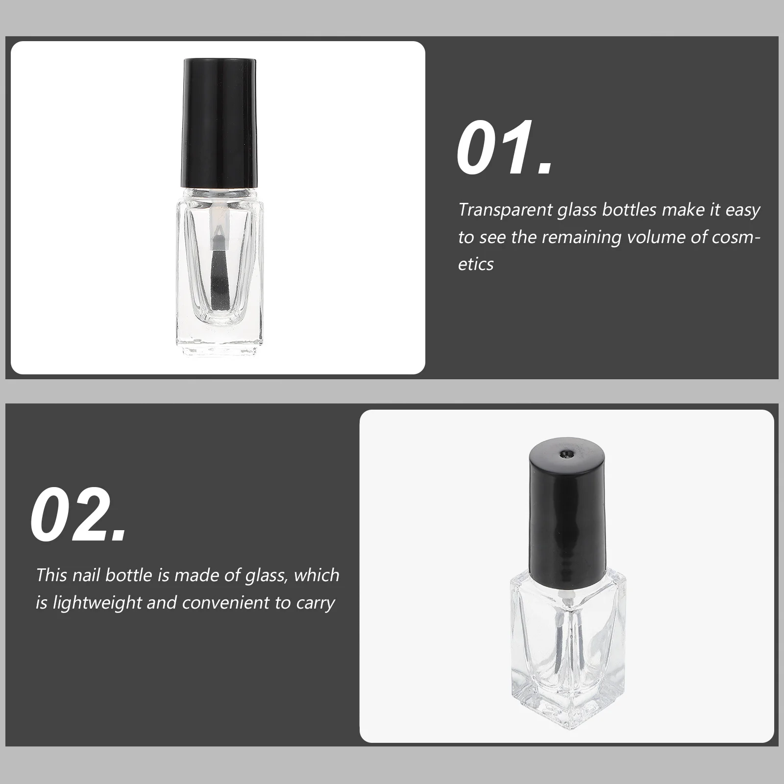 20 قطعة زجاجات أظافر زجاجية قابلة لإعادة الملء زجاجات مربعة فارغة شفافة مع أغطية فرشاة لوشن تلميع عطر أظافر للسفر #3