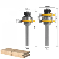 2 Packs 8mm Shank Joint Assembly Milling Cutter Drill Bit Tongue Groove T Slot Milling Cutter for Wood Woodworking Cutting Tools