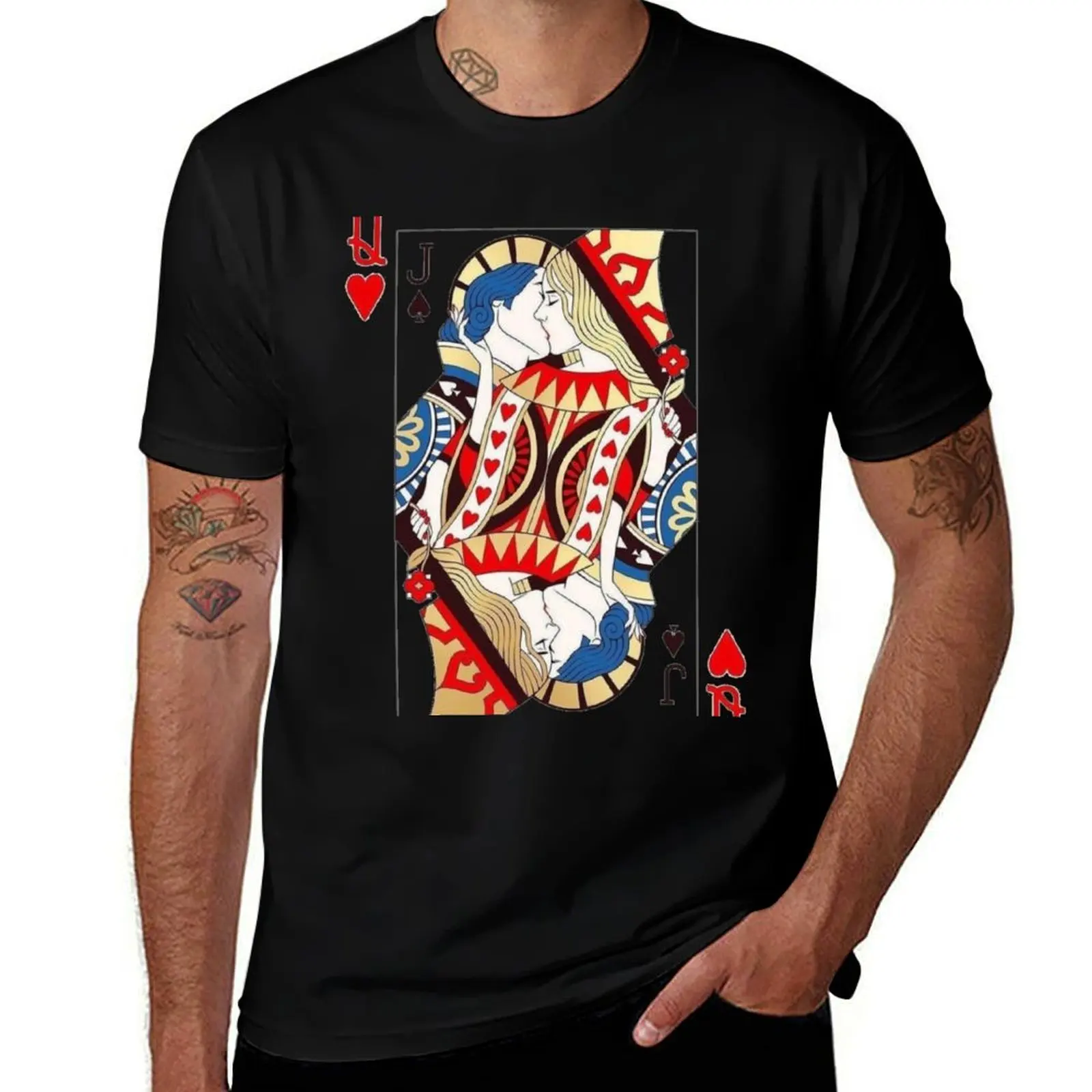 Jack kiss Queen of hearts card symbol T-Shirt Tough Fabric Work Tee T-Shirt
