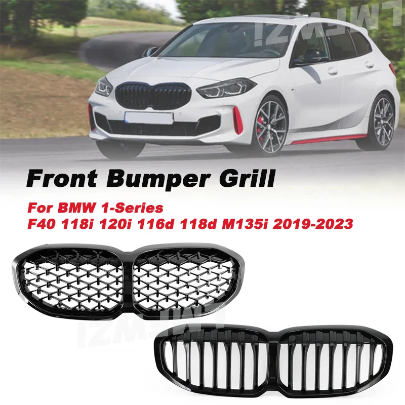 

For BMW 1-Series F40 118i 120i 116d 118d M135i 2019-2023 Front Bumper Grill Gloss Black Grille