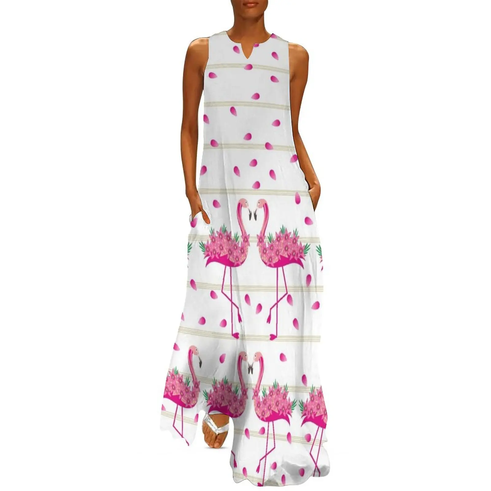 

Flamingo Pink Flower Art Long Dress Casual dresses Female dress elegant women"s dresses for wedding