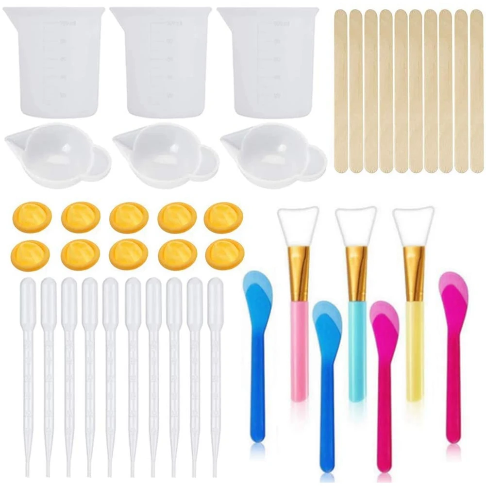 43PCS Resin Mixing Tool Kit - Silicone Measuring Cups for Epoxy Resin Silicone Mixing Cups,Silicone Brushes,Pipettes,Ect