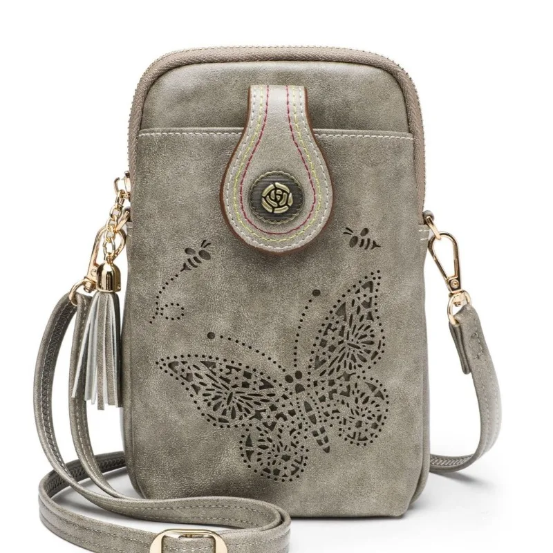Handheld new mobile phone bag, stylish and western-style hollow carved crossbody bag