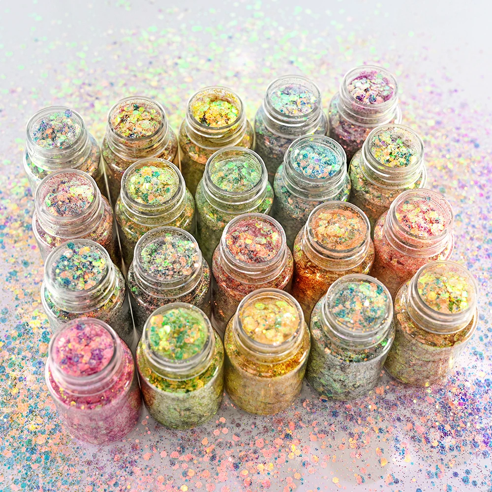 20ML Holographische Nagel Glitter Pulver Pailletten Meerjungfrau Dekoration Glänzende 3D Nagel Pailletten DIY Maniküre Charms Glitter Pulver Flocken