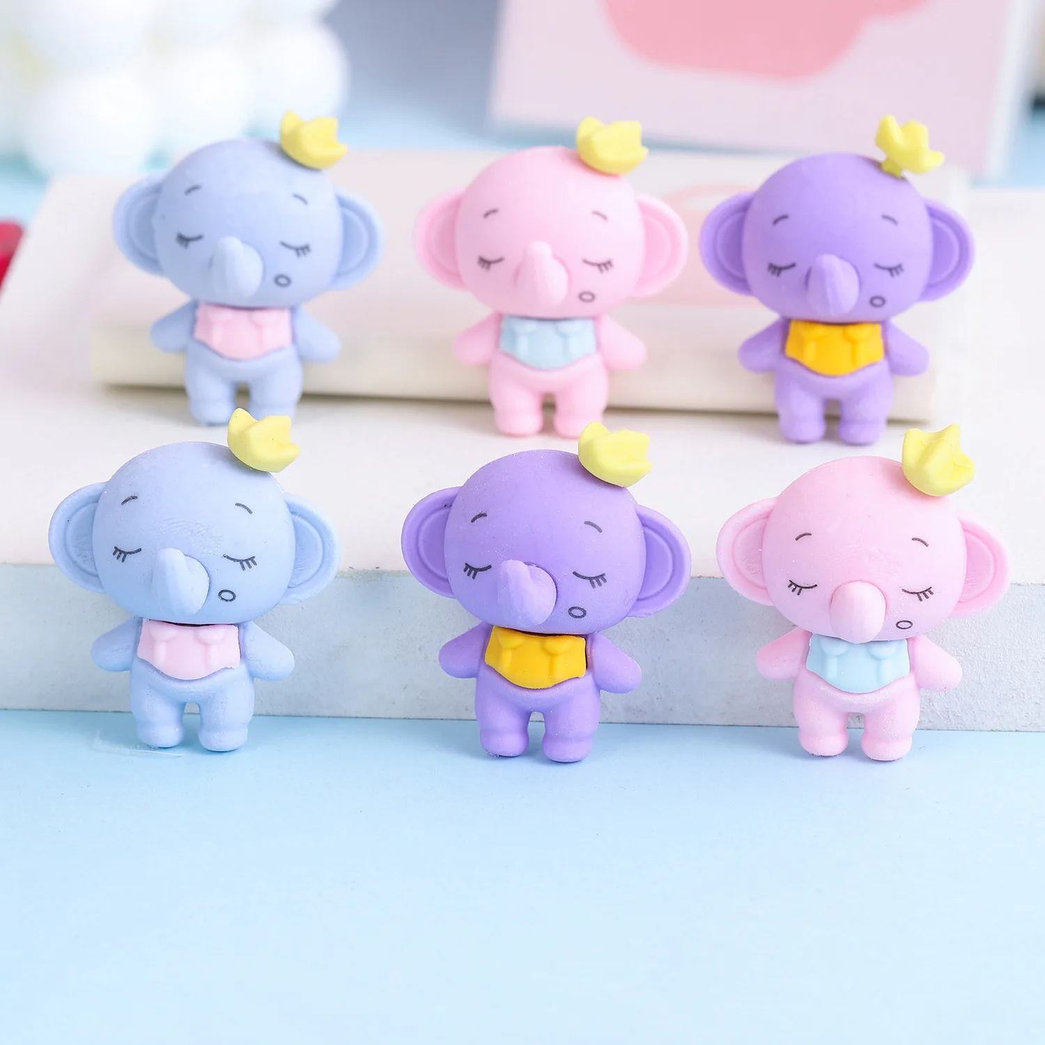 3 Piece Cartoon Kawaii Candy Colored Elephant Rubber Eraser Novelty Stationery