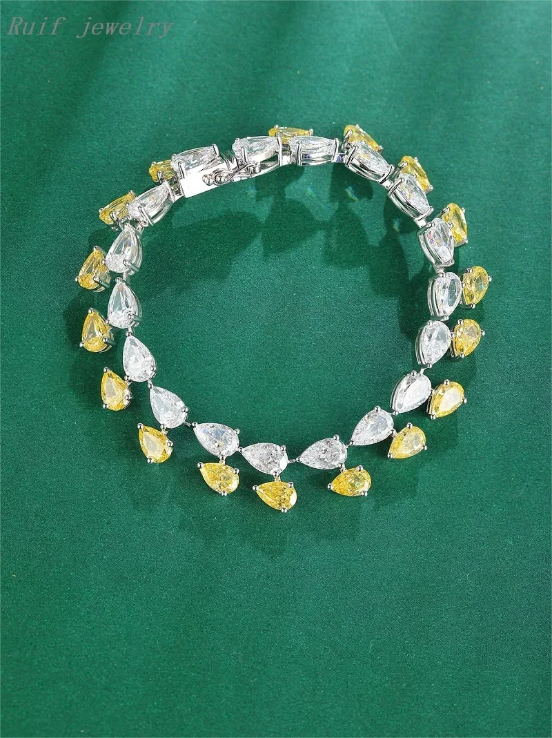 Ruif 925 Silver Classical Crushed Ice Cutting Zirconia Bracelet for Women Like Real Yellow Diamond Color  Bridal Jewelry