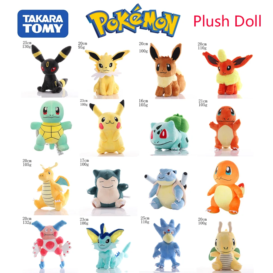 10pcs Pokemon Plush 25cm Pikachu Charmander Squirtle Bulbasaur Anime Stuffed Toys Kawaii Animal Peluche Doll For Kid Gift