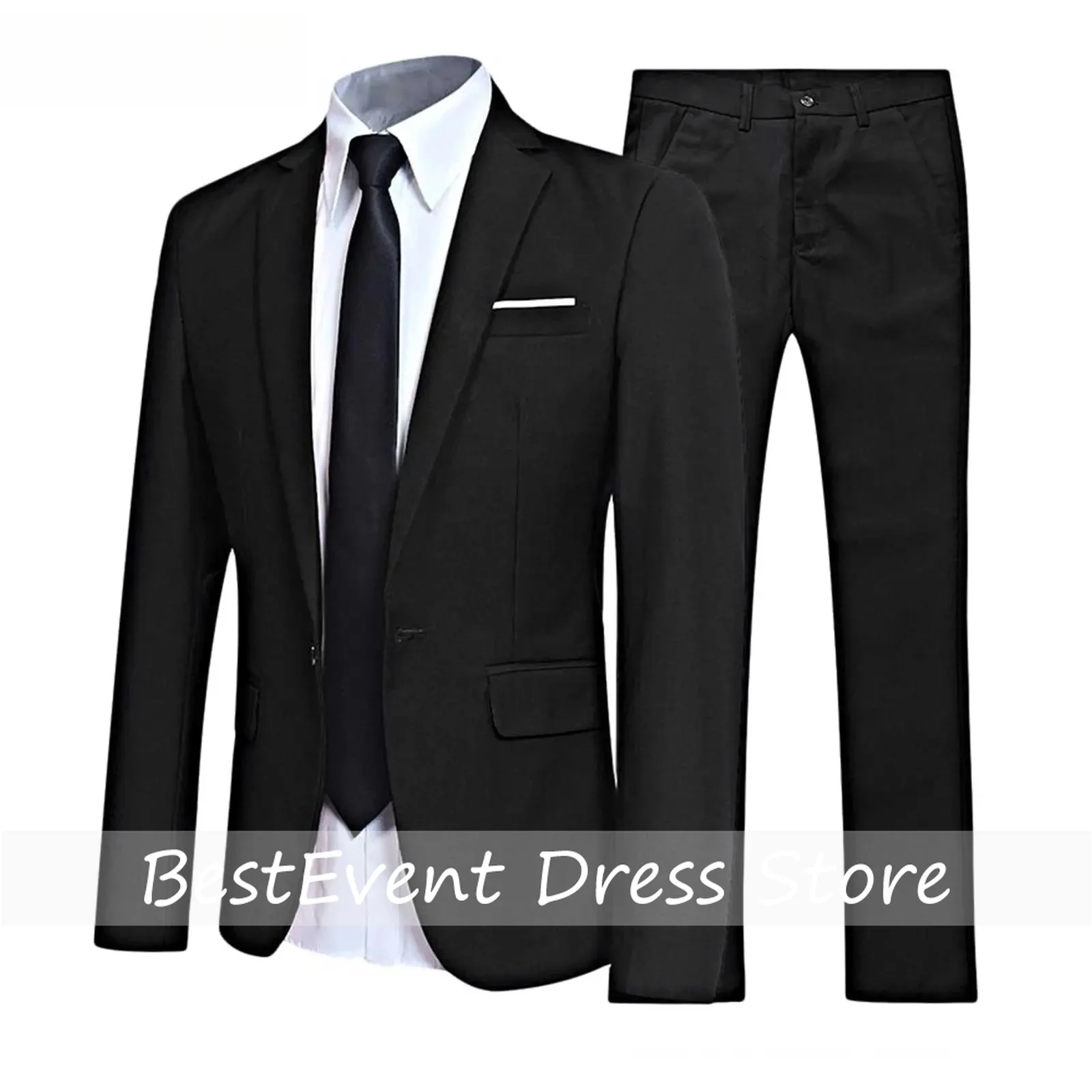 Men Gentleman Suit 2Pcs Formal Uniform Lapel Blazer Jacket with Pants Office Meetings Business Wedding Party Outfits Customized