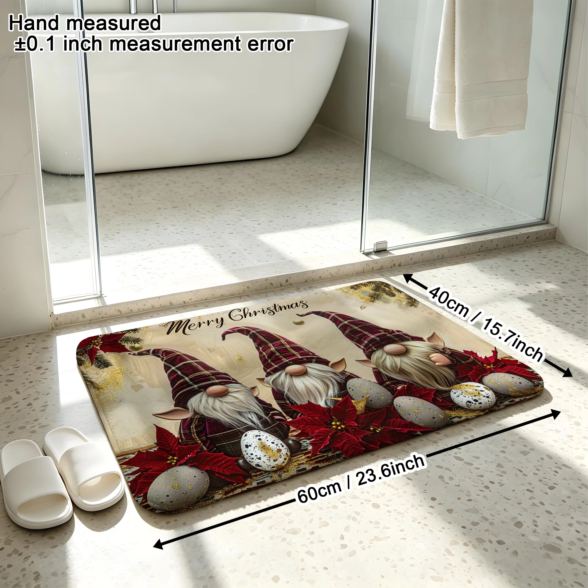 Plaid Gnome Golden Foil Floral Print Plush Absorbent Sponge Mat,Bathroom Non‑Slip Mat & Decorative Door Mat