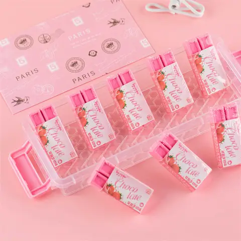 1pcs 딸기 초콜릿 지우개 미니 핑크 색상 덜 먼지 청소 교정 도구 사무실 학교 F7656