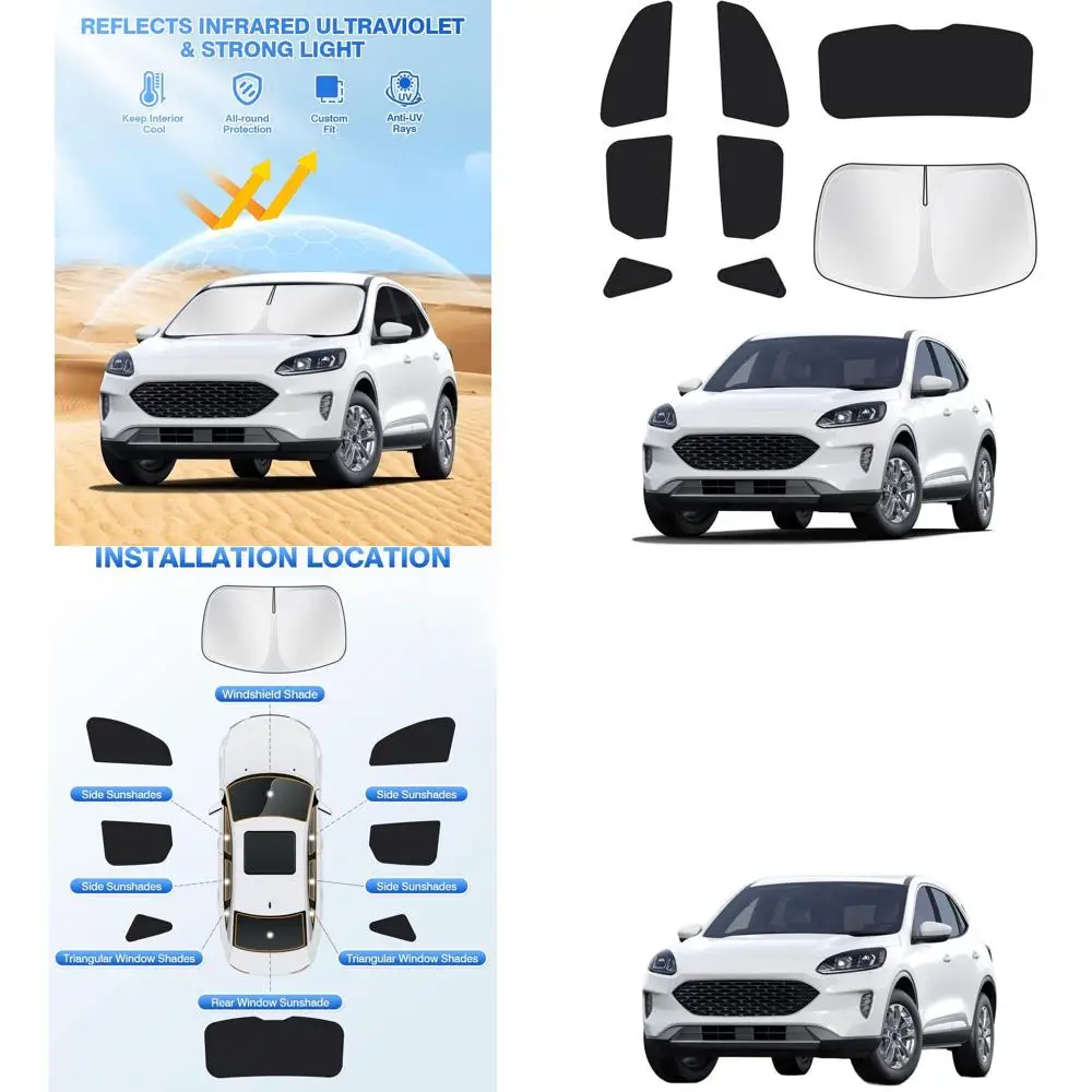 

Black 8-Piece Ford Escape Sunshade Kit for 2020-2026 Models: Windshield, Side & Rear Windows, UV Protection, Privacy, and Coolin