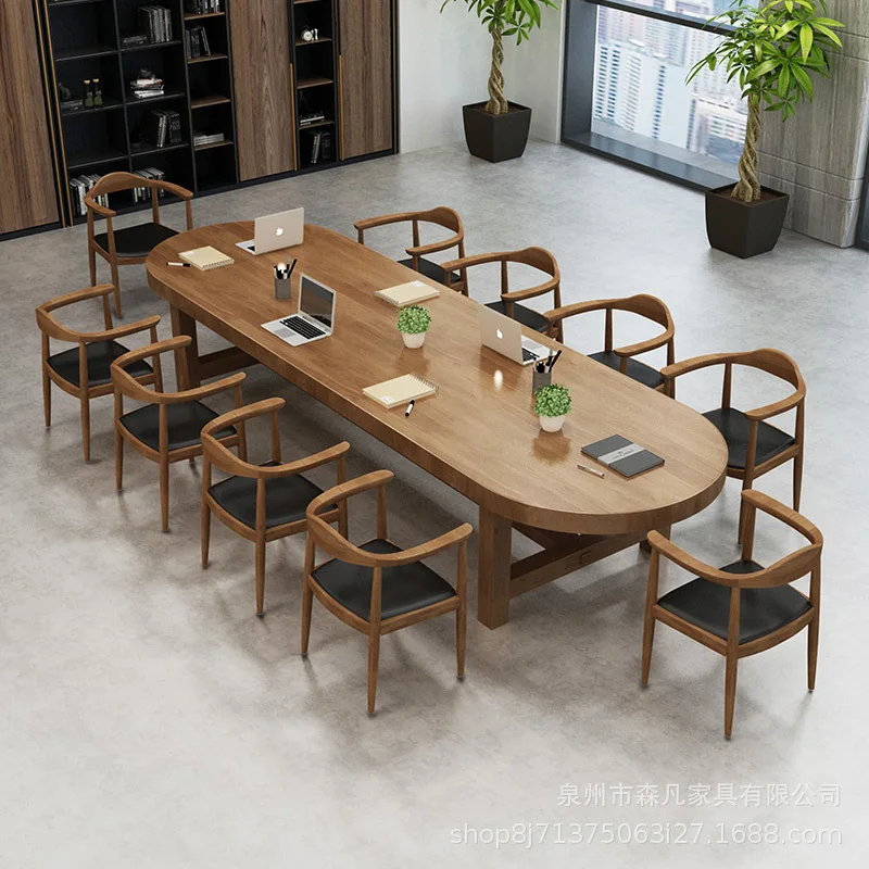 

Oval solid wood office conference table simple and modern, large meeting office meeting guests