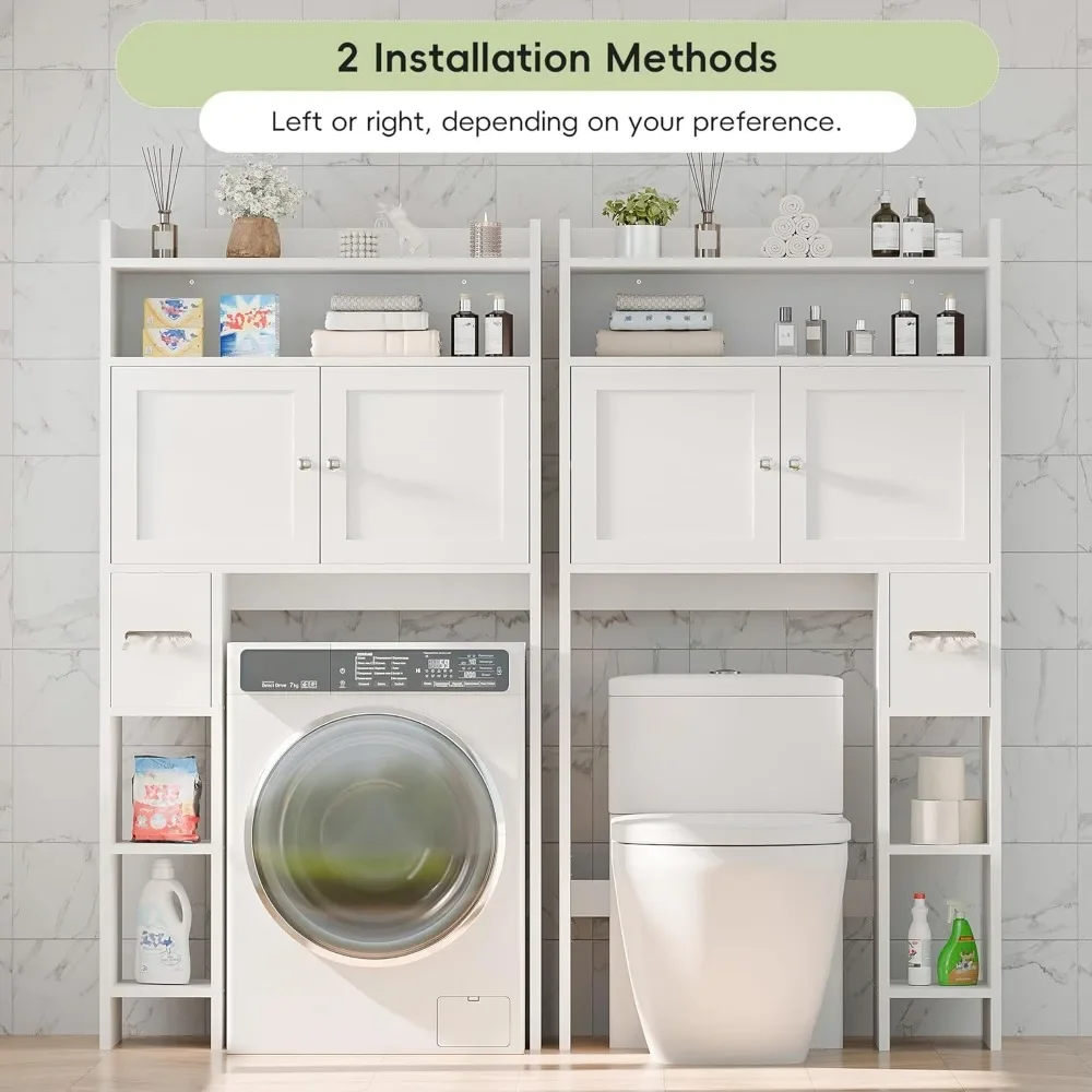 Over The Toilet Storage Cabinet with Doors,  Bathroom Storage Organizer with Side Shelves, Space-Saving Toilet Storage Rack