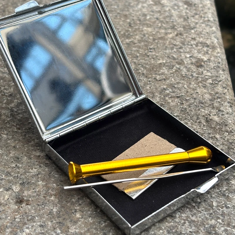 1 Set Portable Metal Cigarette Set, Smoking Case Box Including Pipa/ /Mirror/Metal Case/Blade/Medicinal Ladle Gift view 5