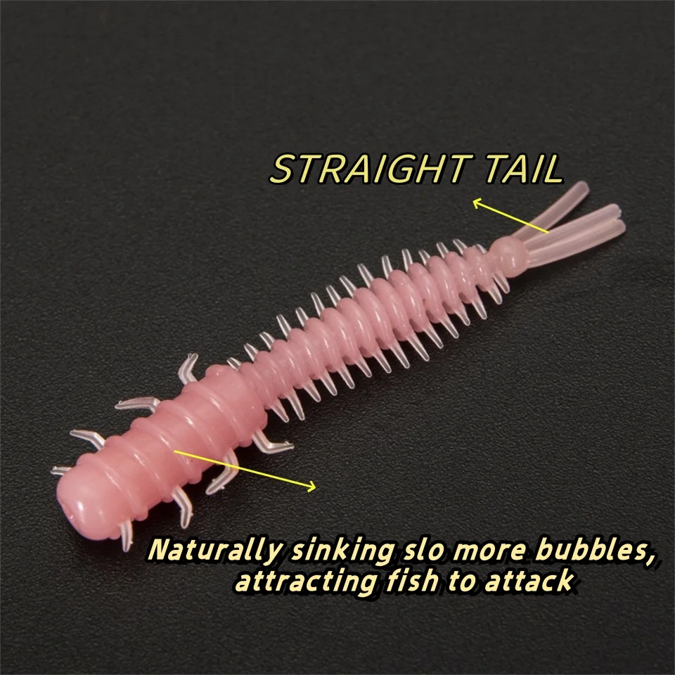 20pcs/box Worm Silicone Bait 45mm 0.4g Rubber Swimbait Straight Tail Wobbler Soft Fishing Lures Kit With Portable Bottle