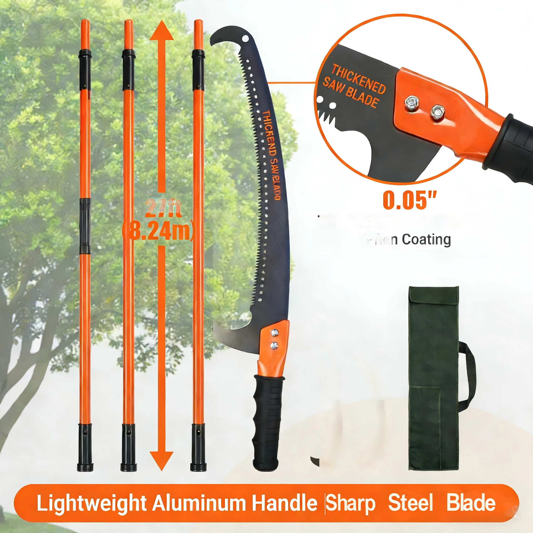 SIHAO Manual Pole Saw with Lightweight Aluminum Alloy Handle Extendable Tree Pruner Sharp Steel Blade for Branches Trimming