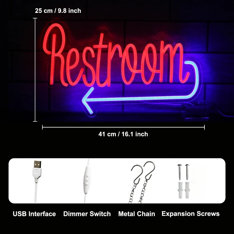 XM Resroom Neon for Wall Decoration Washroom with Arrow Bathroom Neon WC Bar Restaurant Hotel Decoration USB-powered home decor